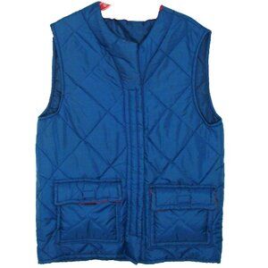 Stiches Unlimited Size M Flannel Lined Blue Quilted Jacket Vest Front Pocket Vtg